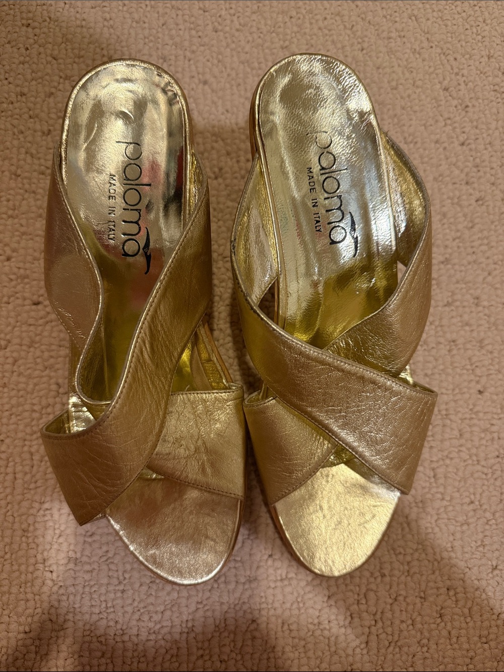 Paloma Gold Leather Crisscross Slide Sandals